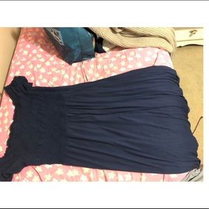 navy off-the-shoulder midi dress!